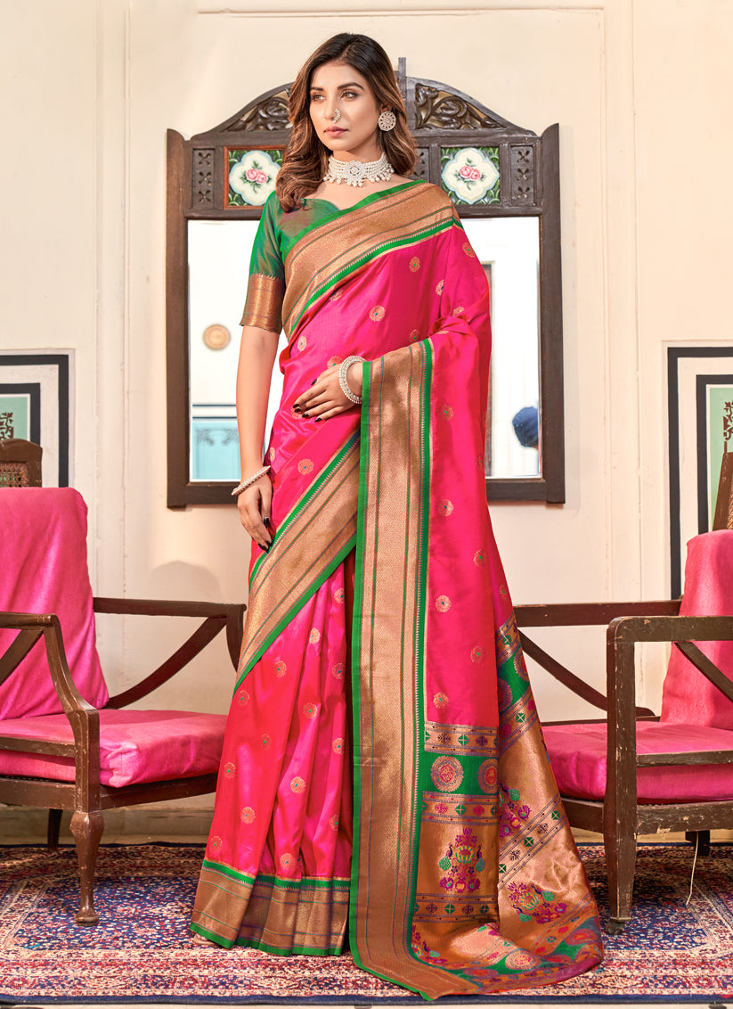 Rani Pink Peshwai Paithani Silk Woven Saree