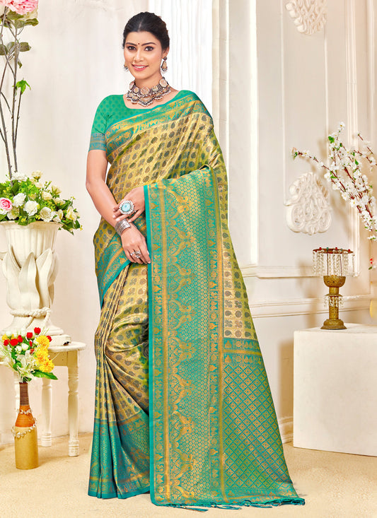 Lime Yellow Kanjivaram Silk Woven Saree