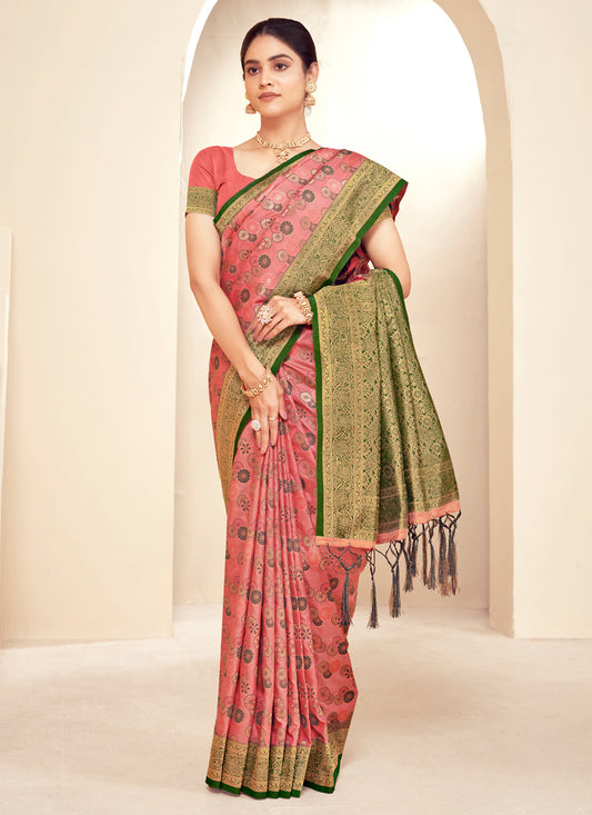 Salmon Pink Paithani Silk Zari Woven Saree