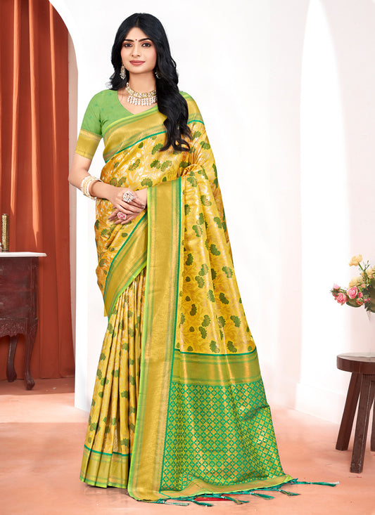 Lemon Yellow Woven Kanjivaram Silk Saree