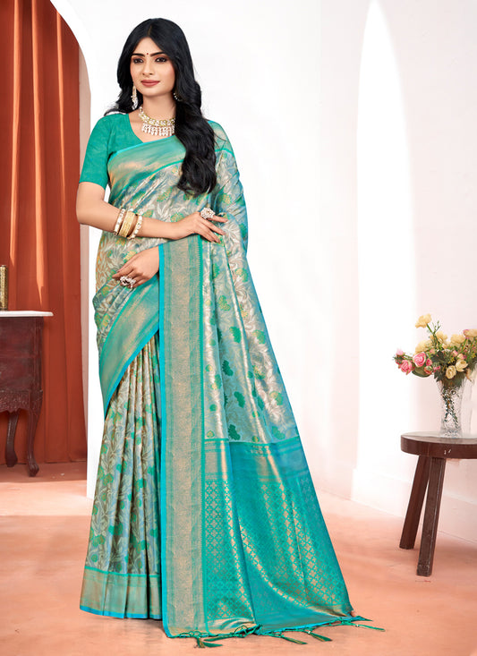 Silver Kanjivaram Silk Zari Woven Saree