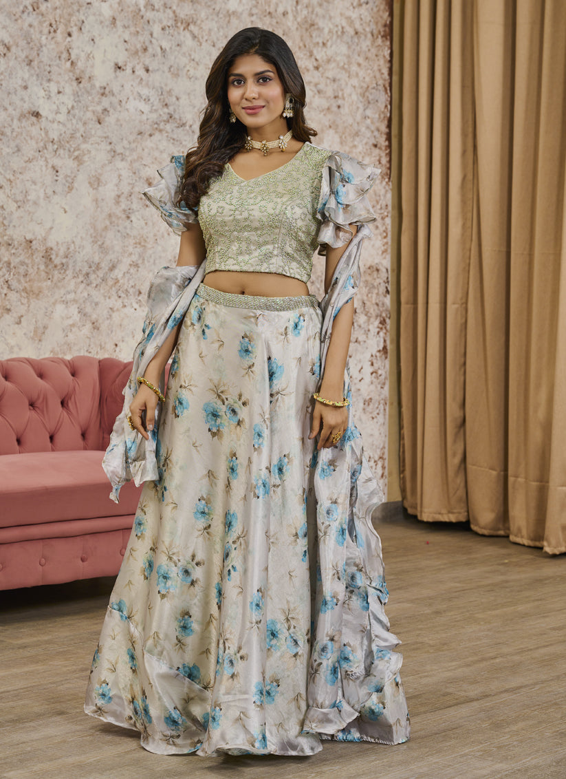 Grey Designer Readymade Lehenga Choli Set