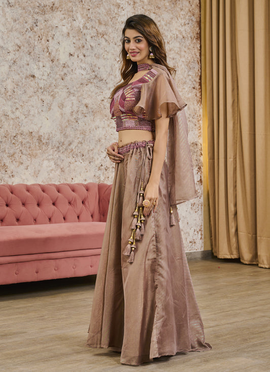 Light Brown Designer Readymade Lehenga Choli Set