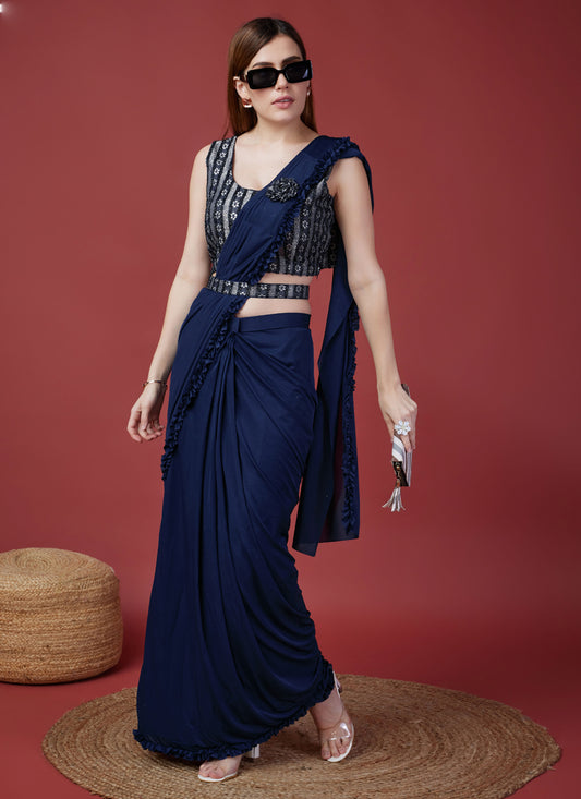 Navy Blue Imported Party Wear Saree