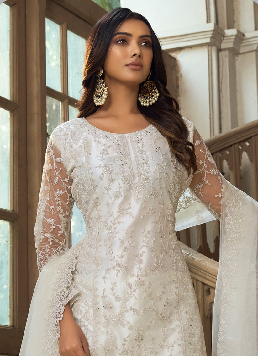 White Heavy Butterfly Net Palazzo Suit