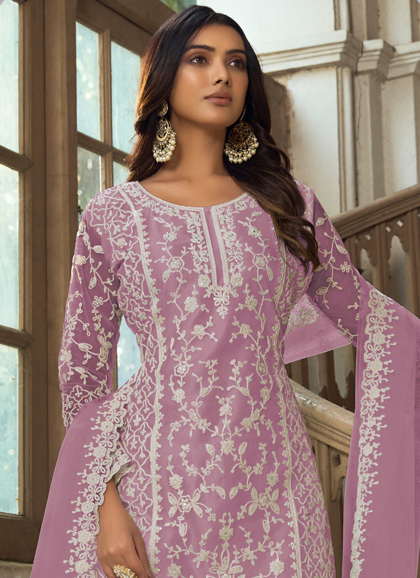 Orchid Pink Heavy Butterfly Net Palazzo Suit