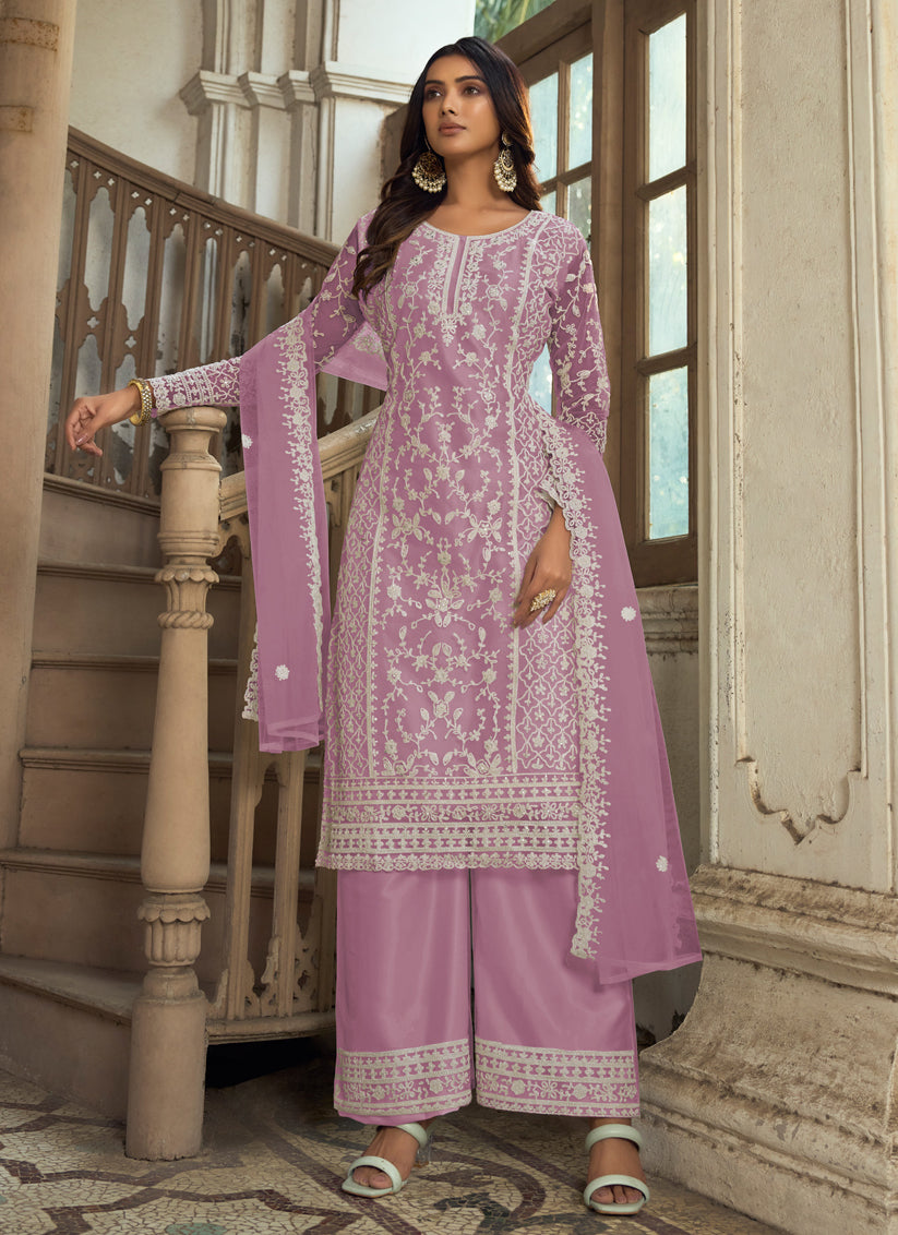 Orchid Pink Heavy Butterfly Net Palazzo Suit