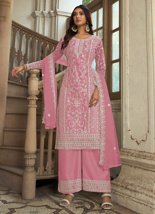 Pink Heavy Butterfly Net Palazzo Suit