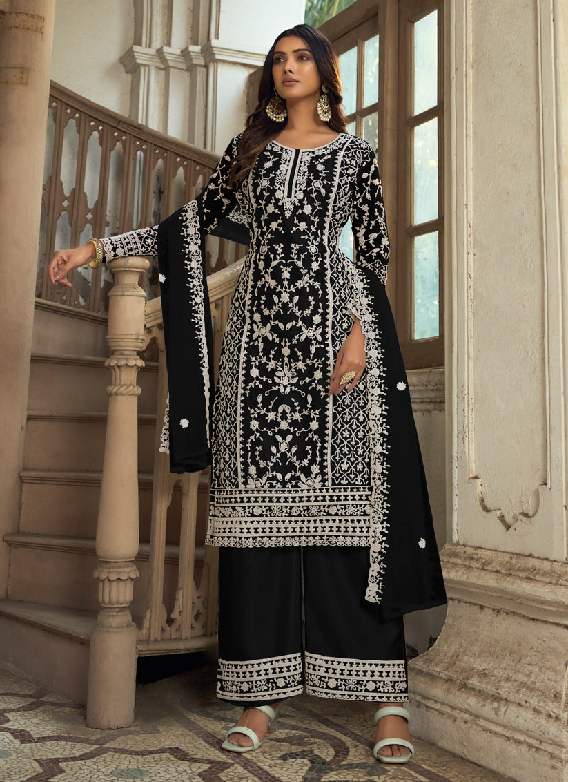 Black Heavy Butterfly Net Palazzo Suit