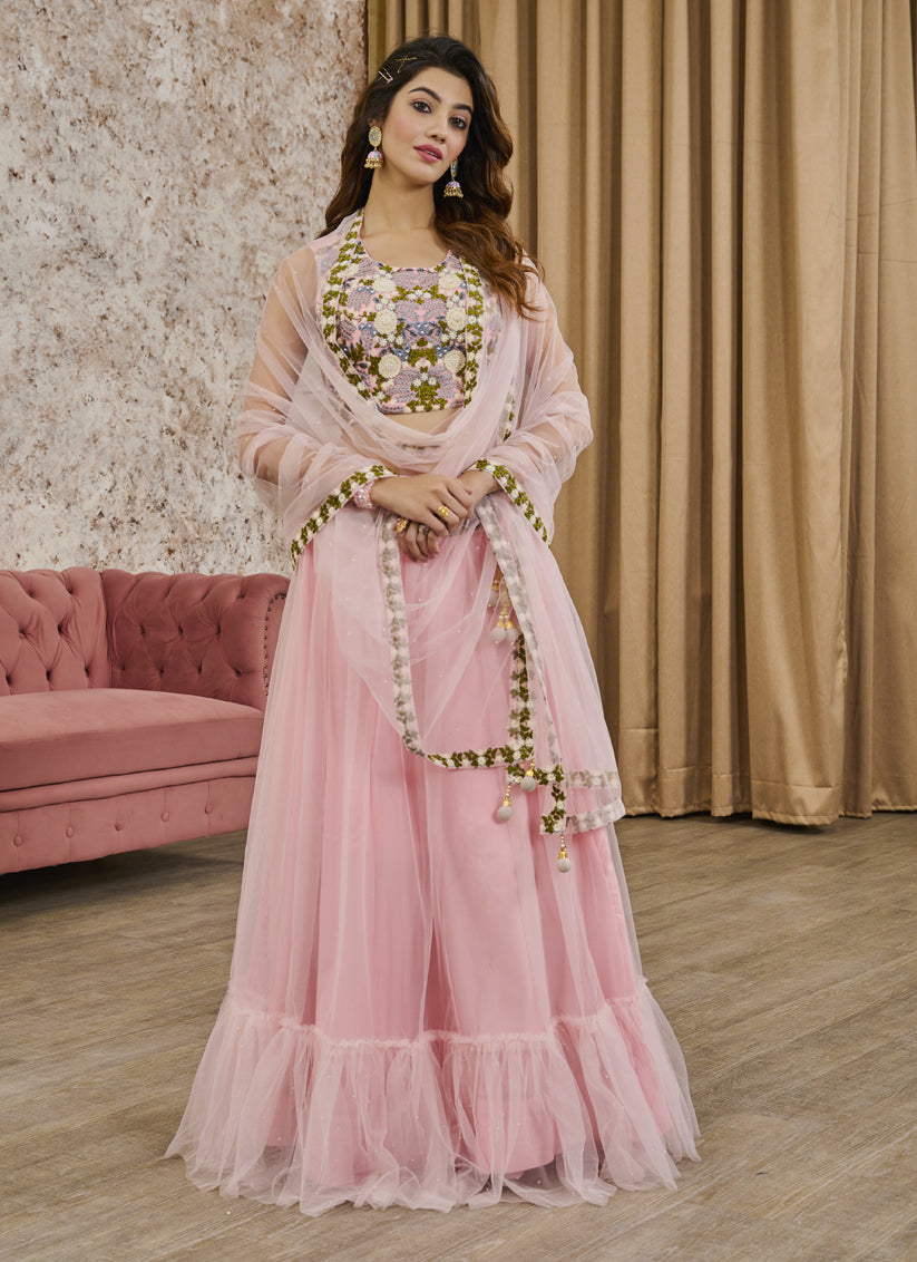 Rose Pink Designer Readymade Lehenga Choli Set