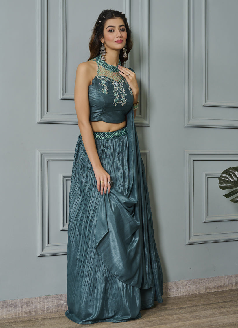 Teal Green Designer Readymade Lehenga Choli Set