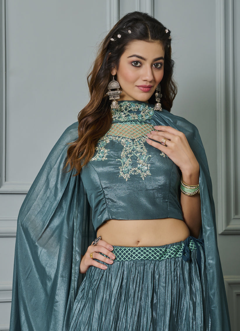 Teal Green Designer Readymade Lehenga Choli Set