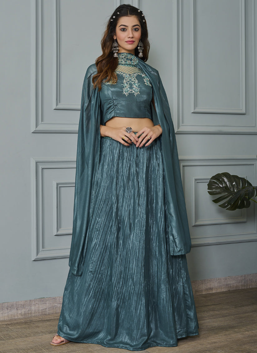 Teal Green Designer Readymade Lehenga Choli Set