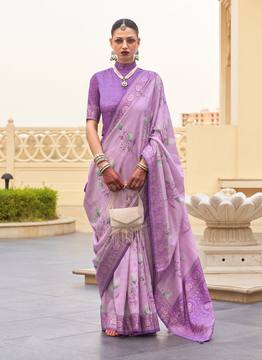 Onion Pink Silk Floral Printed Saree for Festival