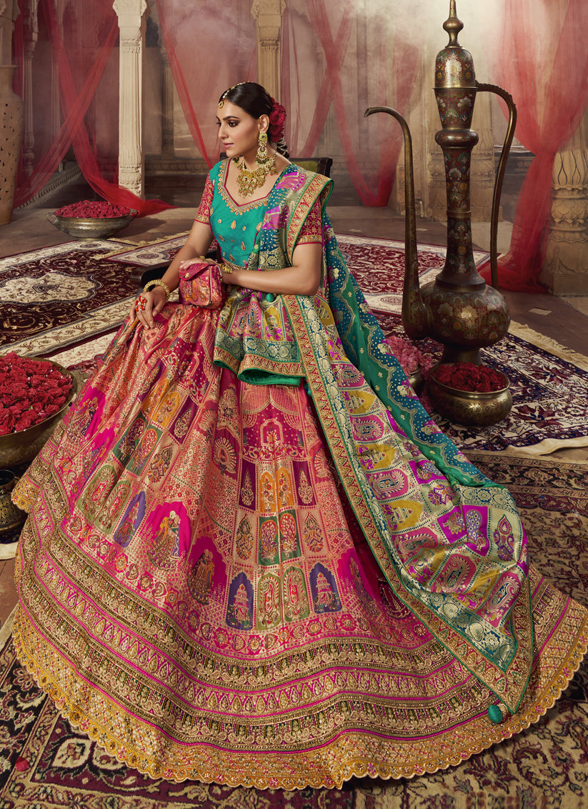 Rani Pink Banarasi Silk Embroidered Bridal Lehenga Set