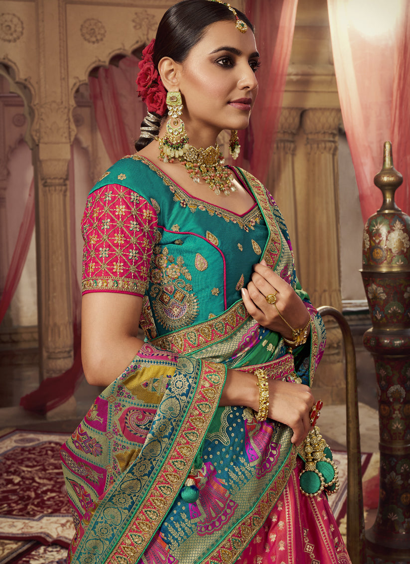 Rani Pink Banarasi Silk Embroidered Bridal Lehenga Set
