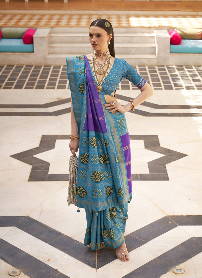 Purple Silk Patola Print Design Saree