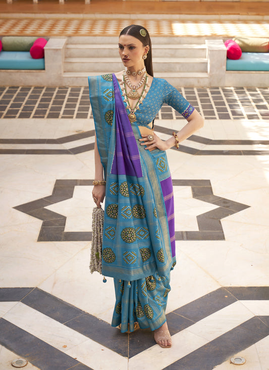 Purple Silk Patola Print Design Saree