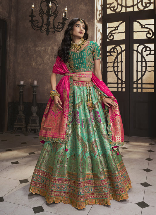 Turquoise Banarasi Designer Bridal Lehenga Choli