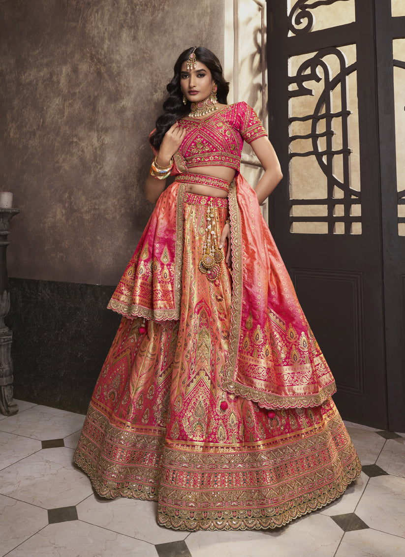 Peach Banarasi Designer Bridal Lehenga Choli