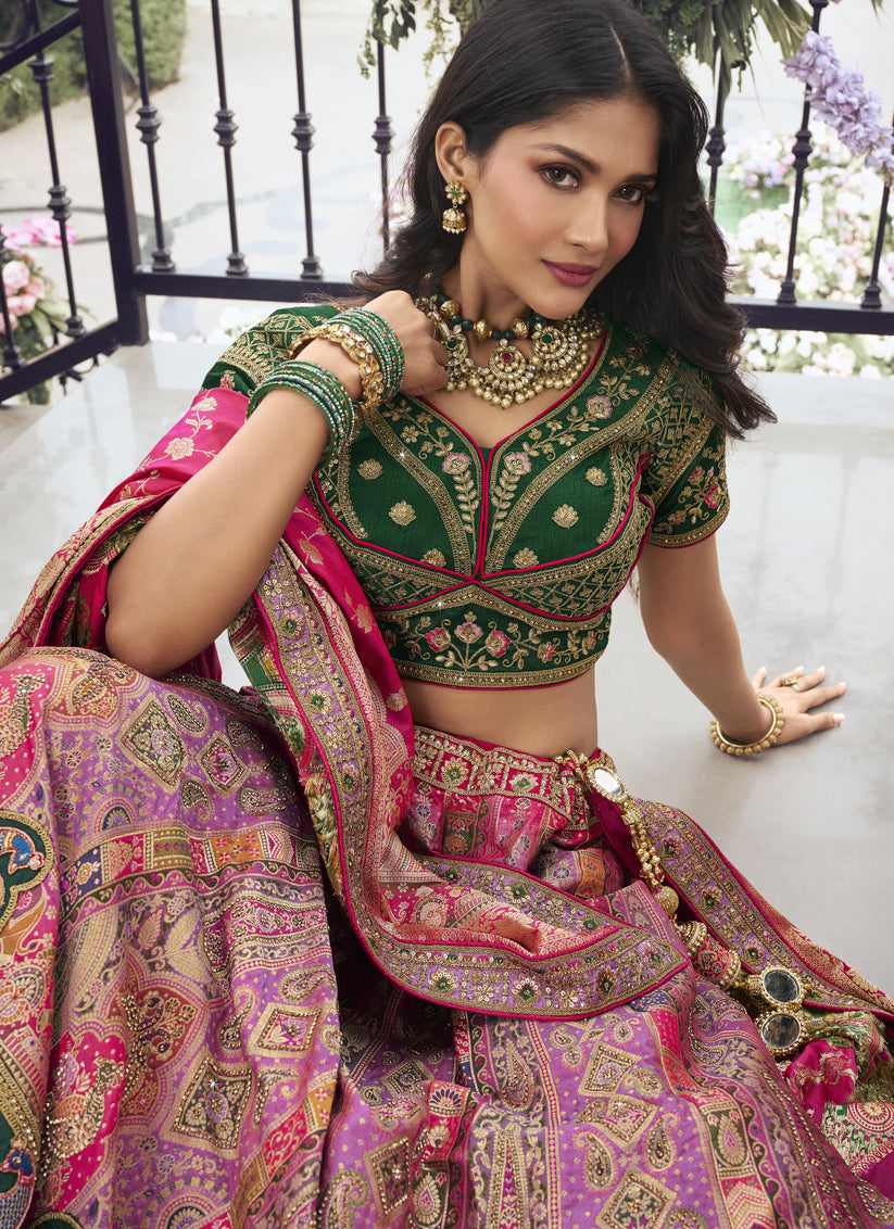 Multicolor Banarasi Silk Handwork Embroidered Designer Lehenga Choli Set