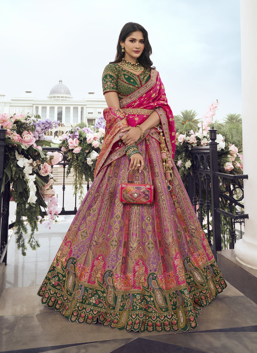 Multicolor Banarasi Silk Handwork Embroidered Designer Lehenga Choli Set