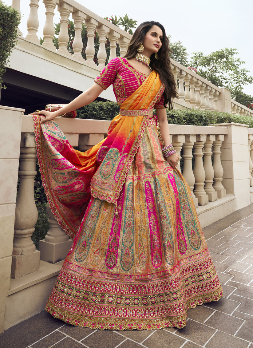 Multicolor Banarasi Silk Handwork Embroidered Designer Lehenga Choli Set