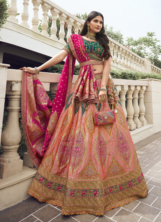 Multicolor Banarasi Silk Handwork Embroidered Designer Lehenga Choli Set