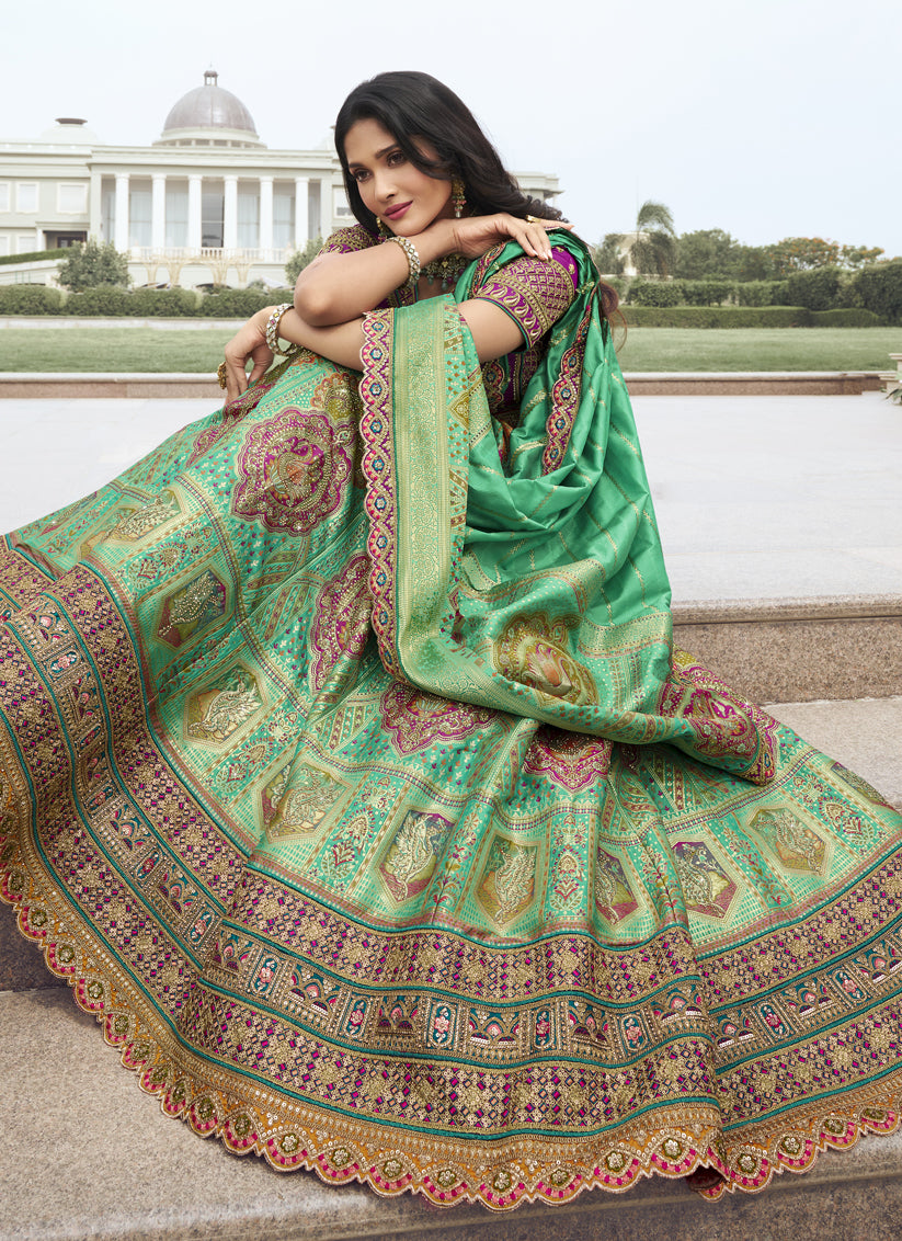 Multicolor Banarasi Silk Handwork Embroidered Designer Lehenga Choli Set