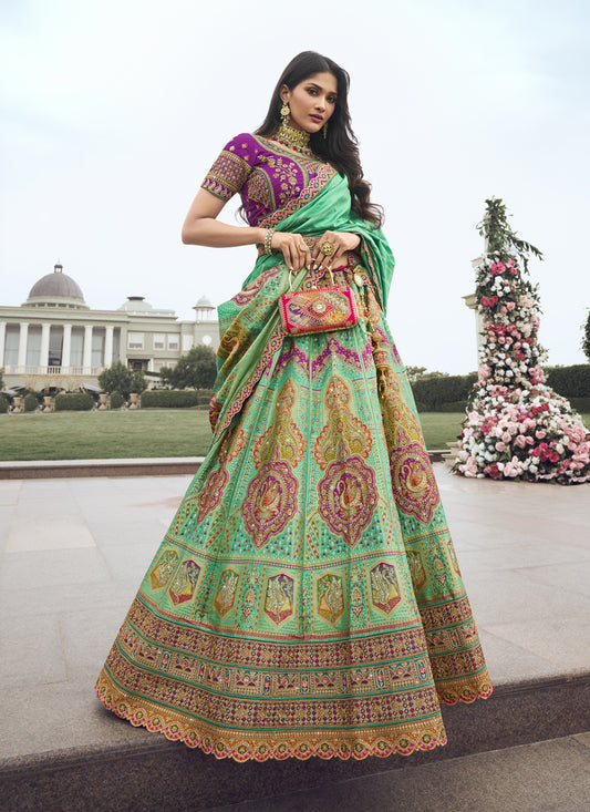 Multicolor Banarasi Silk Handwork Embroidered Designer Lehenga Choli Set