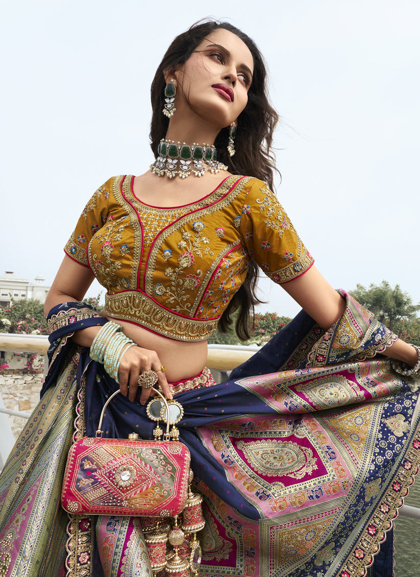 Multicolor Banarasi Silk Handwork Embroidered Designer Lehenga Choli Set