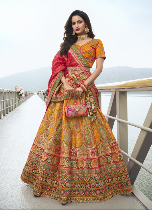 Multicolor Banarasi Silk Handwork Embroidered Designer Lehenga Choli Set