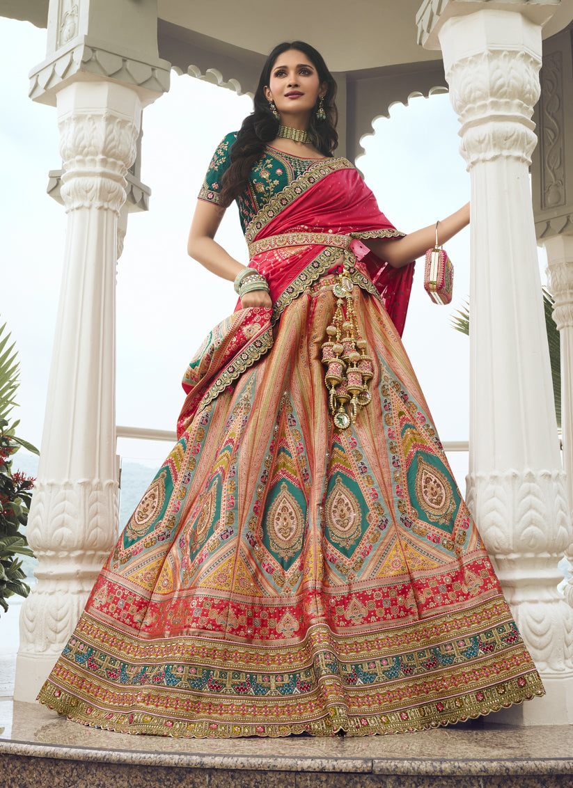 Multicolor Banarasi Silk Handwork Embroidered Designer Lehenga Choli Set