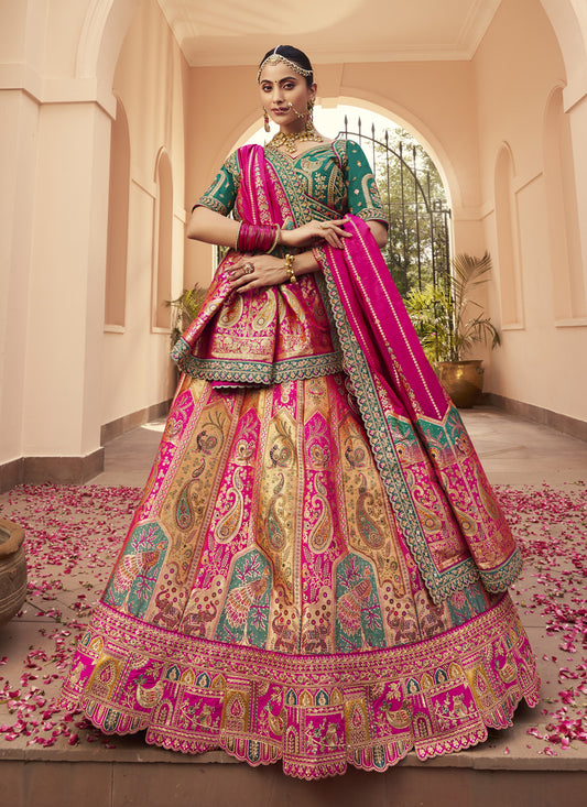 Multicolor Banarasi Silk Handwork Bridal Lehenga Choli Set