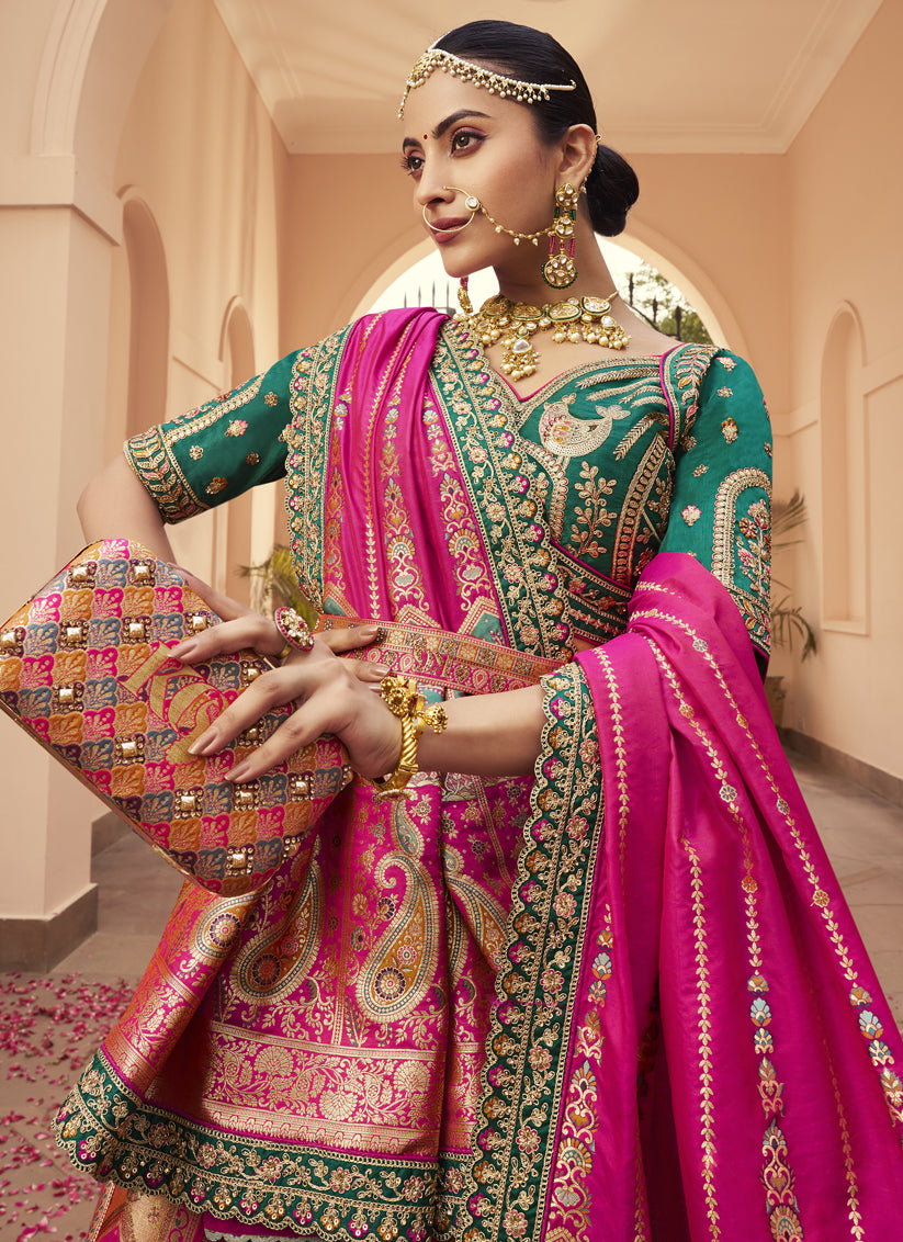 Multicolor Banarasi Silk Handwork Bridal Lehenga Choli Set
