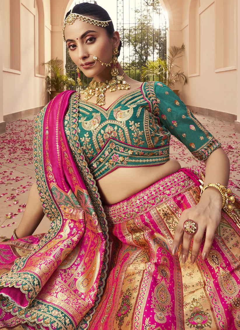 Multicolor Banarasi Silk Handwork Bridal Lehenga Choli Set
