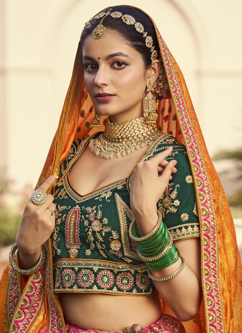 Multicolor Banarasi Silk Handwork Bridal Lehenga Choli Set