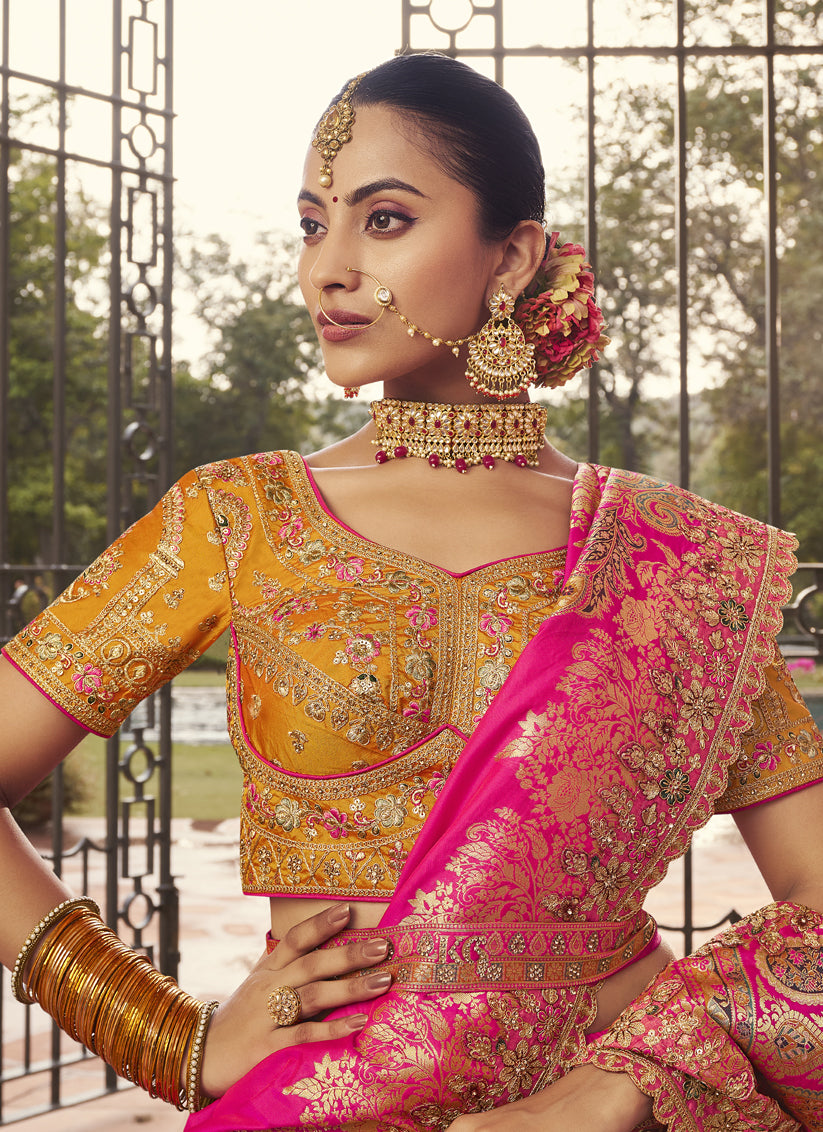 Multicolor Banarasi Silk Handwork Bridal Lehenga Choli Set
