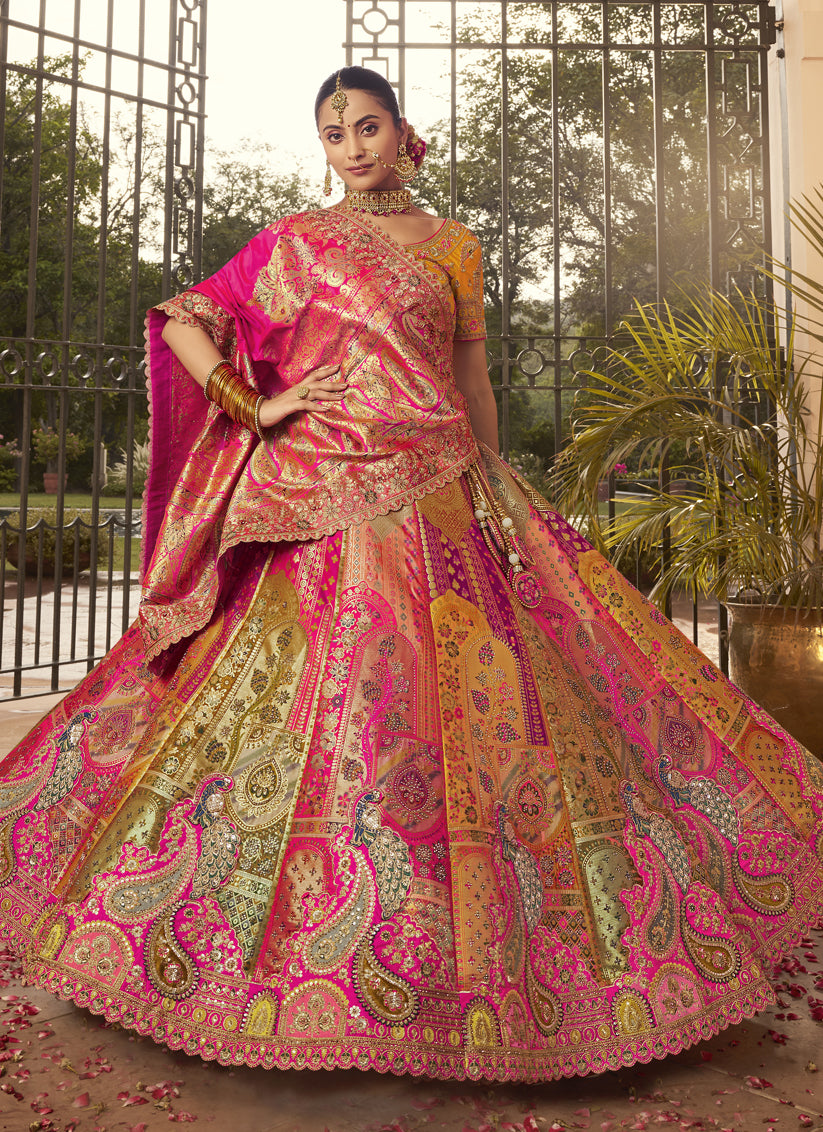 Multicolor Banarasi Silk Handwork Bridal Lehenga Choli Set