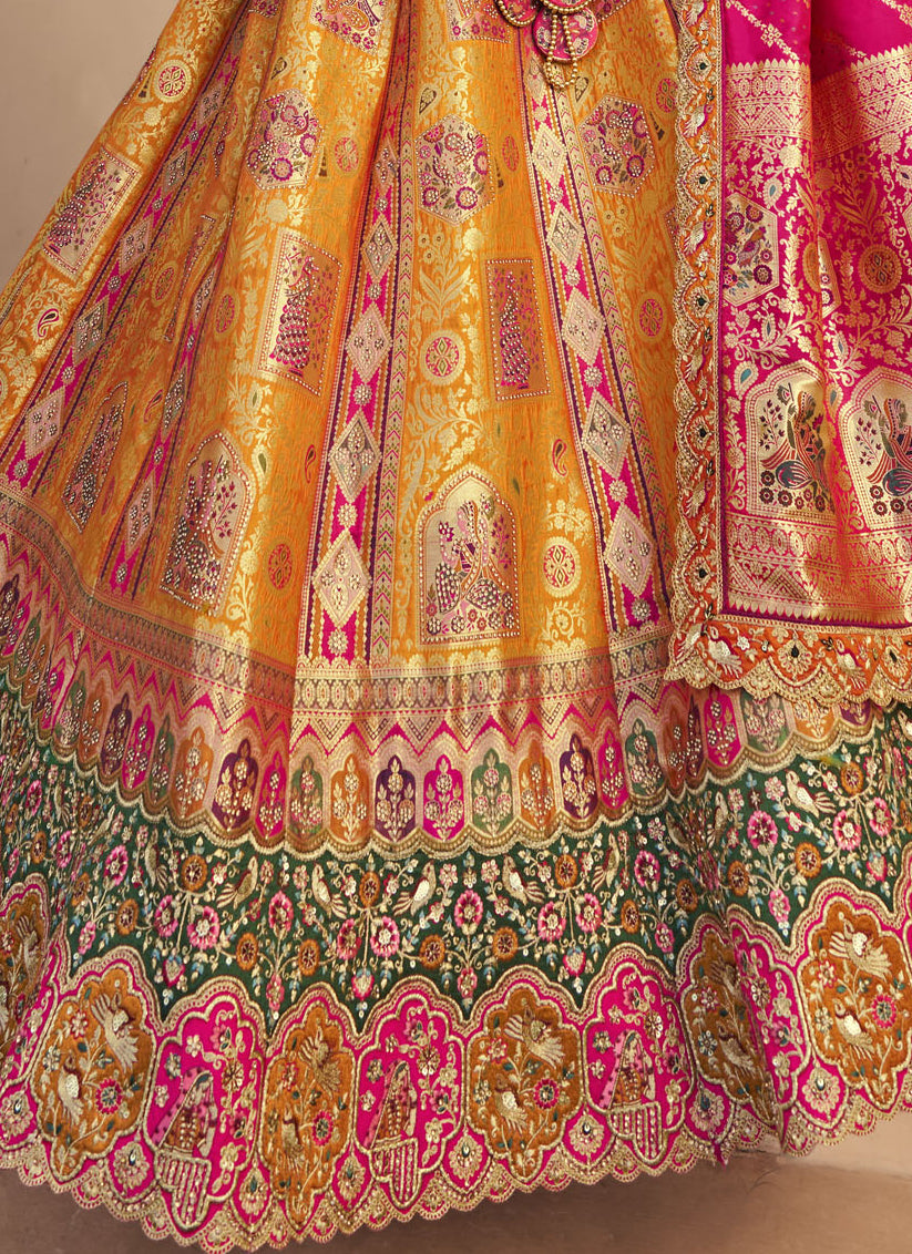 Mustard Yellow Banarasi Silk Handwork Bridal Lehenga Choli Set