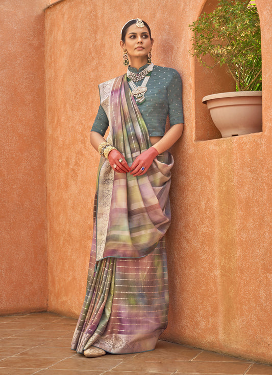 Multicolor Silk Embellished Festival Saree