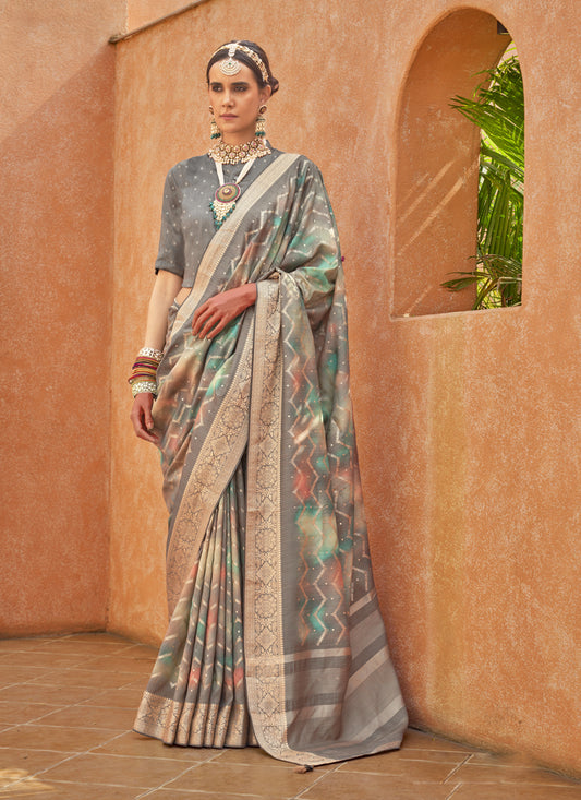 Multicolor Silk Embellished Festival Saree