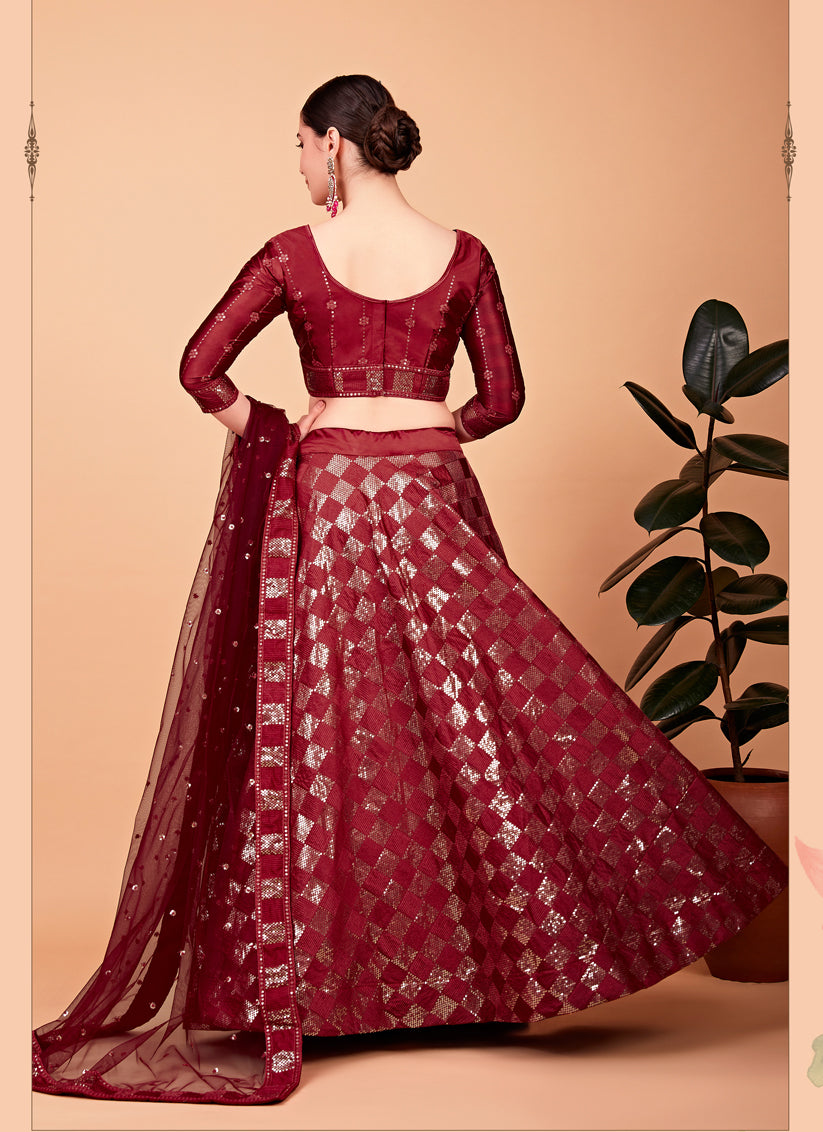 Maroon Silk Embroidered Designer Lehenga Choli Set