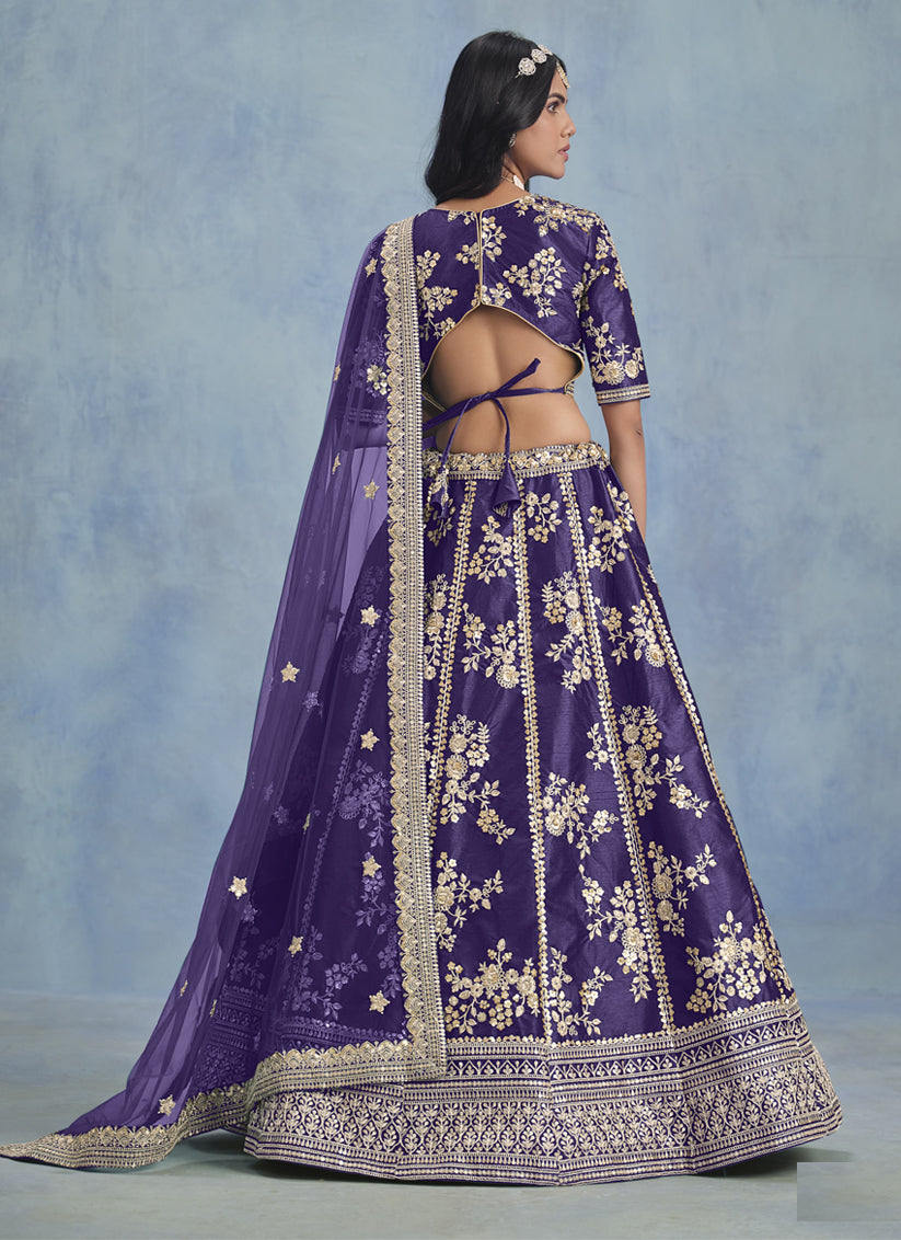 Violet Art Silk Sequins Embroidered Lehenga Choli Set