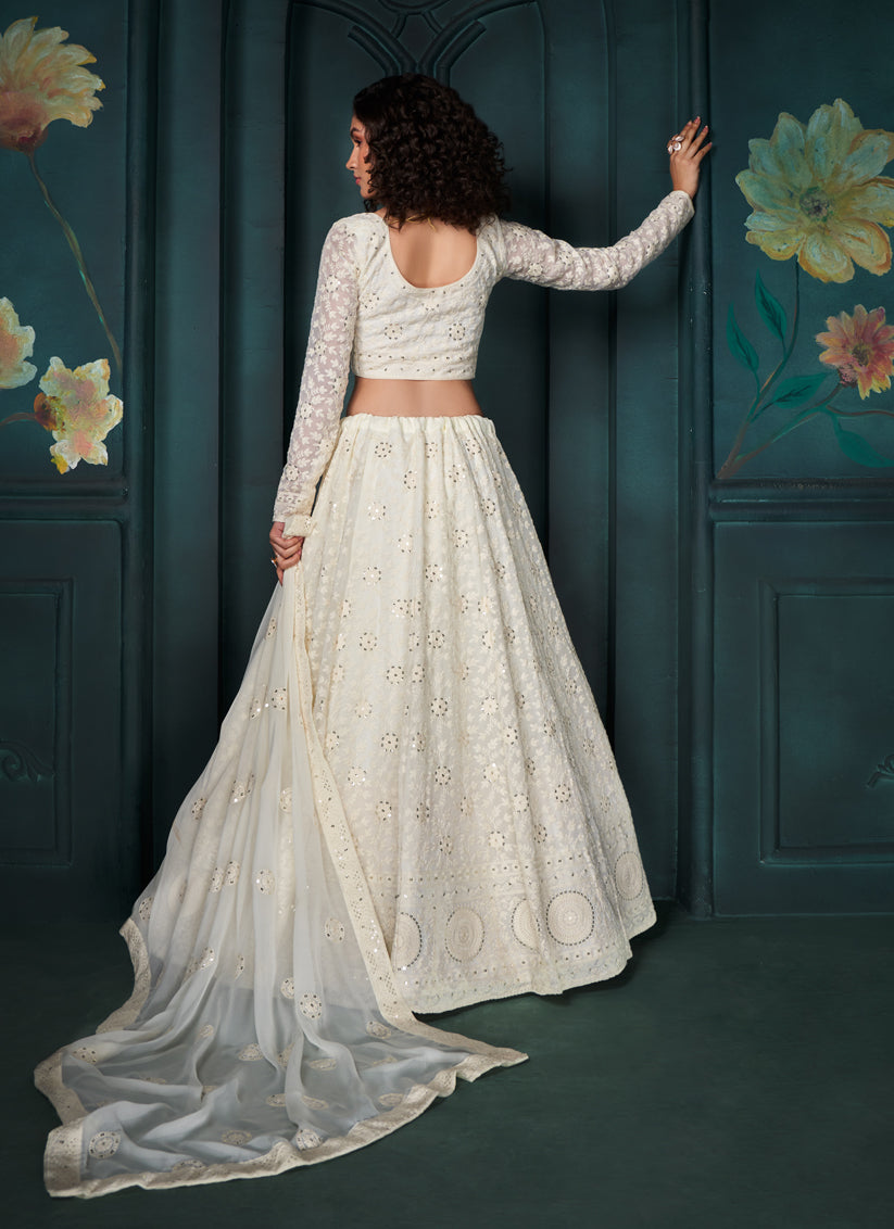 Off White Georgette Embroidered Designer Lehenga Choli Set