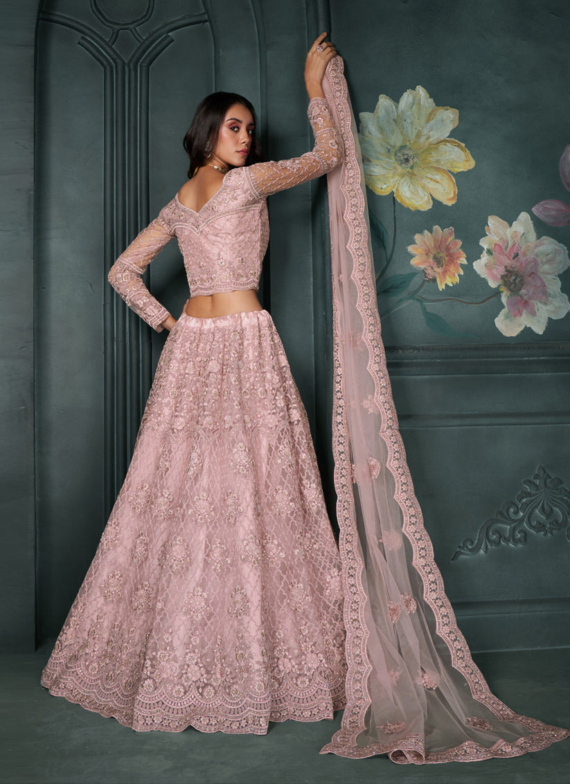 Blush Pink Silk Embroidered Designer Wedding Lehenga Choli