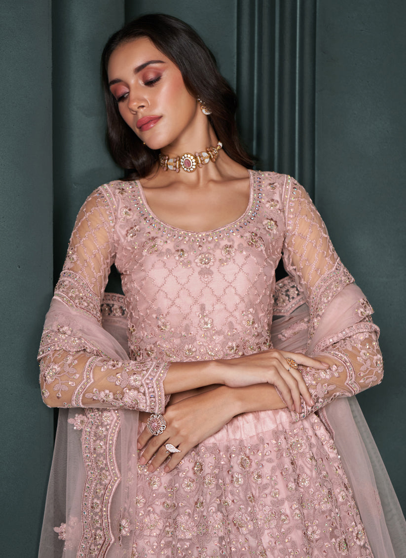 Blush Pink Silk Embroidered Designer Wedding Lehenga Choli