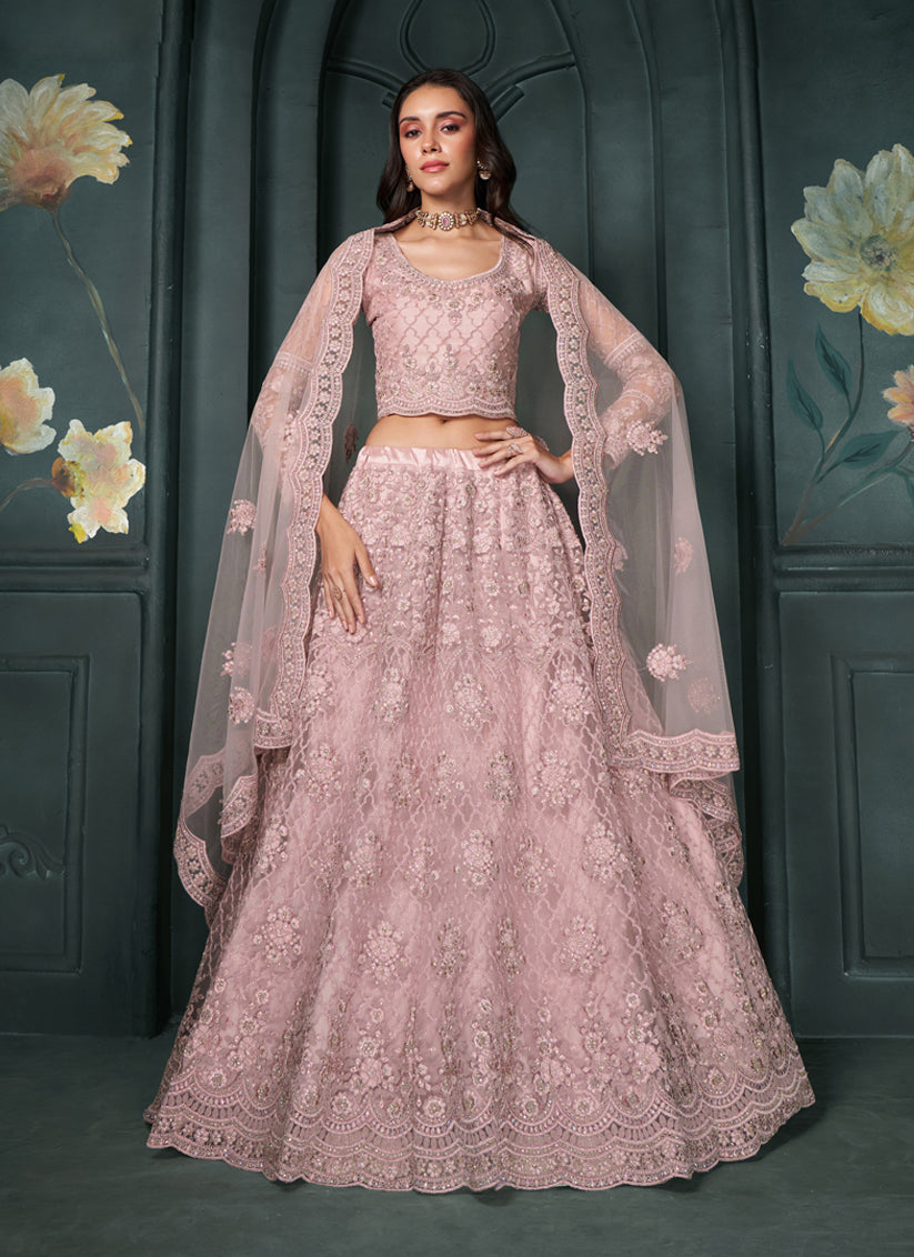 Blush Pink Silk Embroidered Designer Wedding Lehenga Choli