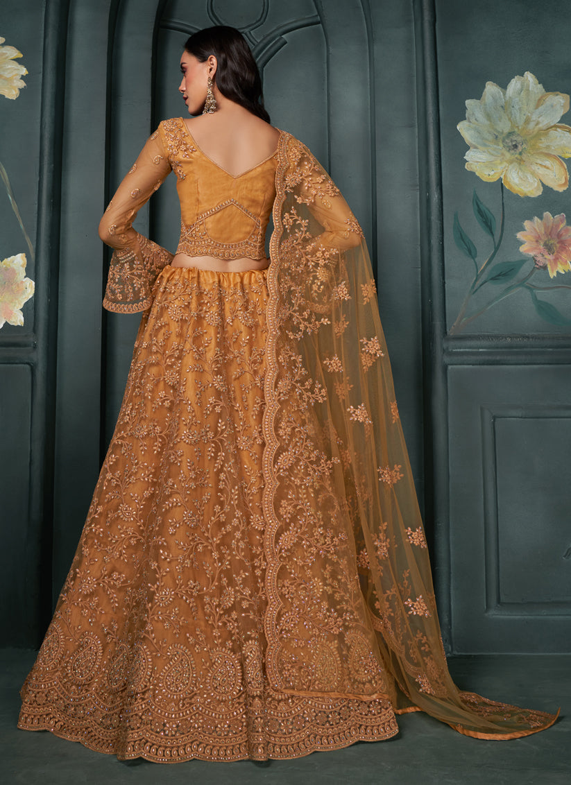 Salmon Orange Silk Embroidered Designer Wedding Lehenga Choli