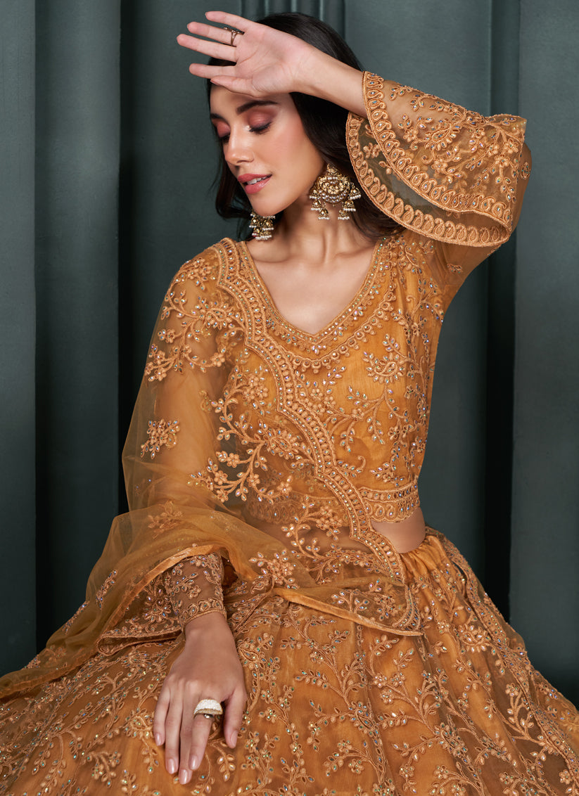 Salmon Orange Silk Embroidered Designer Wedding Lehenga Choli